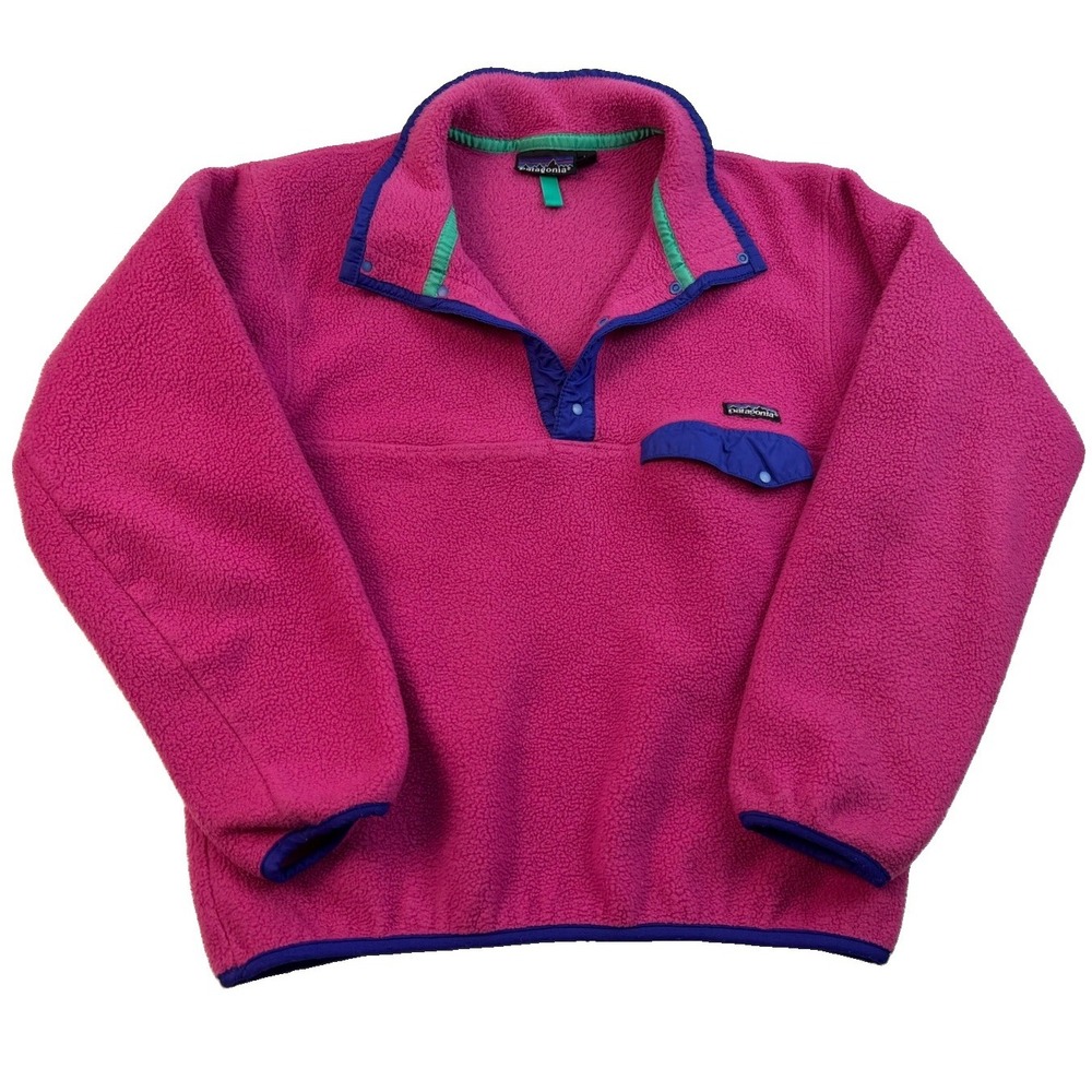 Patagonia Synchilla Snap-T Fleece Medium Pink Purple Teal Made USA Vintage 1990s